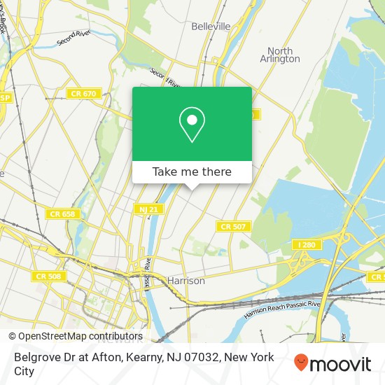 Belgrove Dr at Afton, Kearny, NJ 07032 map