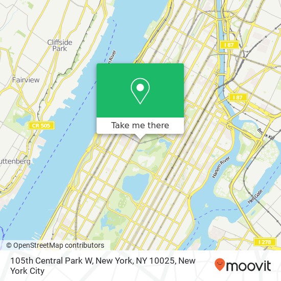 105th Central Park W, New York, NY 10025 map