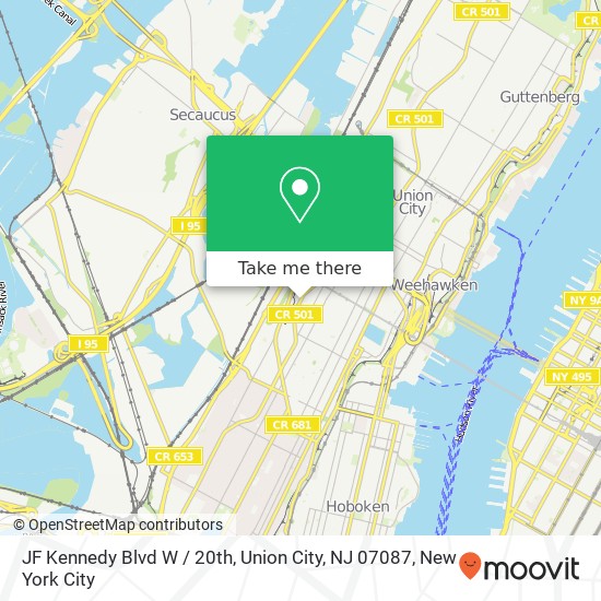 Mapa de JF Kennedy Blvd W / 20th, Union City, NJ 07087