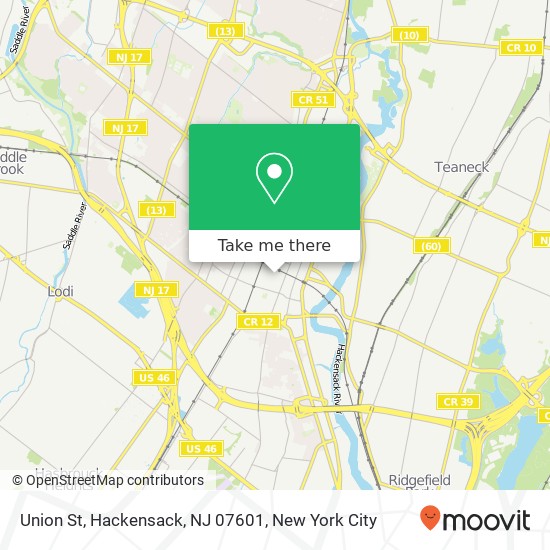 Mapa de Union St, Hackensack, NJ 07601