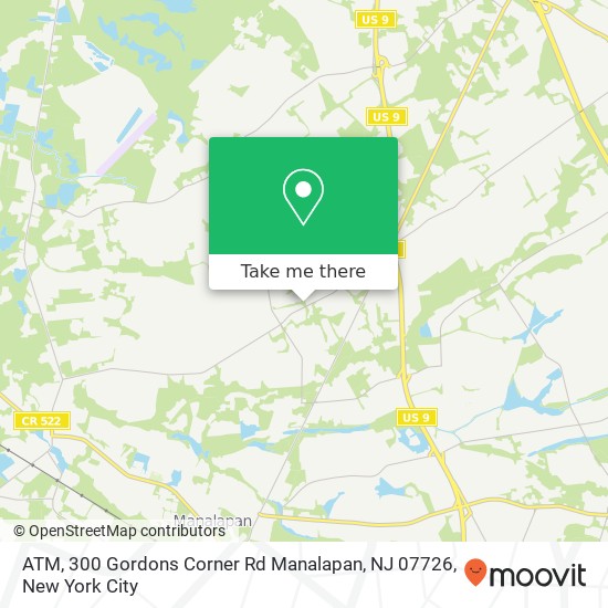 Mapa de ATM, 300 Gordons Corner Rd Manalapan, NJ 07726