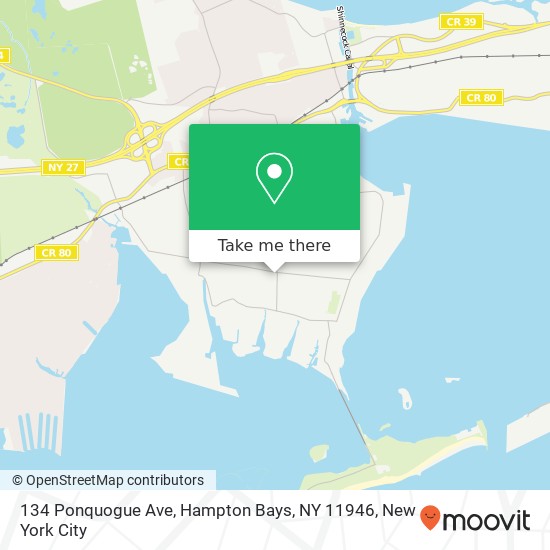 Mapa de 134 Ponquogue Ave, Hampton Bays, NY 11946