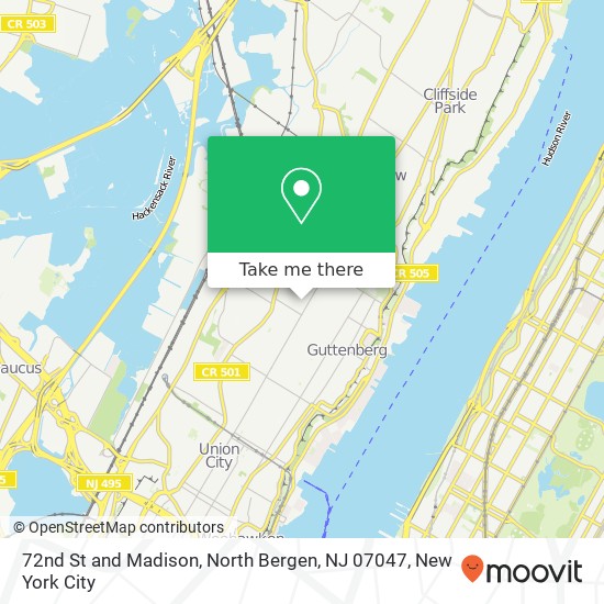 Mapa de 72nd St and Madison, North Bergen, NJ 07047