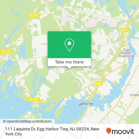 Mapa de 111 Laquinta Dr, Egg Harbor Twp, NJ 08234