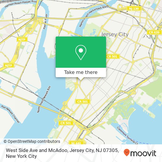 Mapa de West Side Ave and McAdoo, Jersey City, NJ 07305