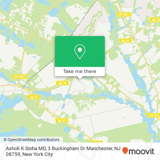 Mapa de Ashok K Sinha MD, 3 Buckingham Dr Manchester, NJ 08759