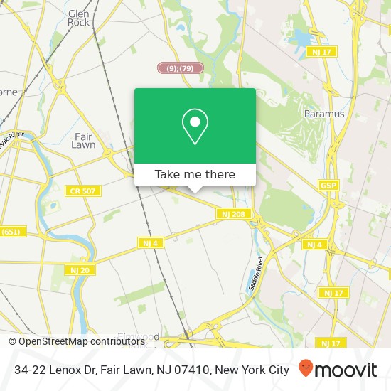 Mapa de 34-22 Lenox Dr, Fair Lawn, NJ 07410