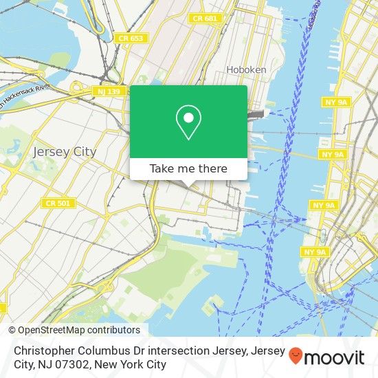 Mapa de Christopher Columbus Dr intersection Jersey, Jersey City, NJ 07302