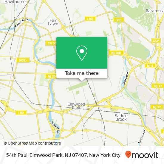 Mapa de 54th Paul, Elmwood Park, NJ 07407