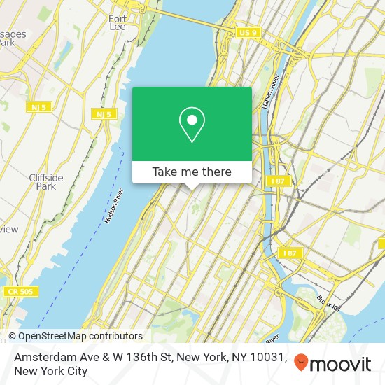 Mapa de Amsterdam Ave & W 136th St, New York, NY 10031