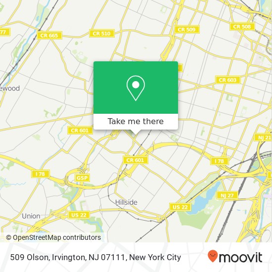 Mapa de 509 Olson, Irvington, NJ 07111