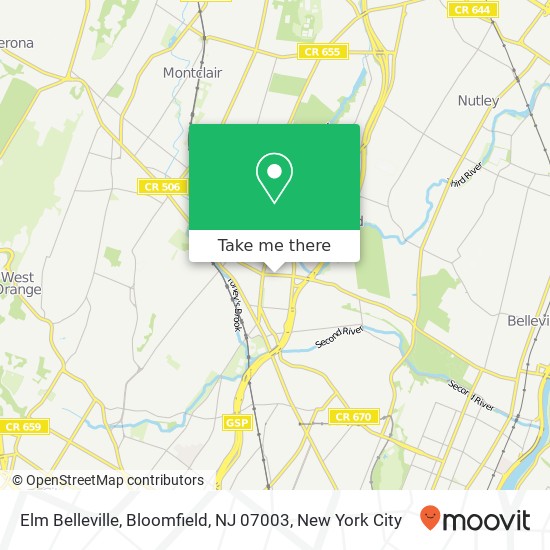 Mapa de Elm Belleville, Bloomfield, NJ 07003