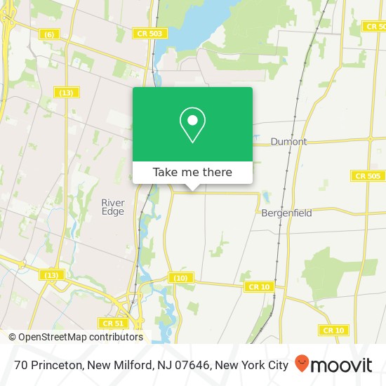 Mapa de 70 Princeton, New Milford, NJ 07646