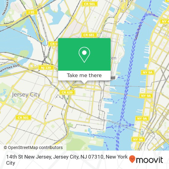 Mapa de 14th St New Jersey, Jersey City, NJ 07310