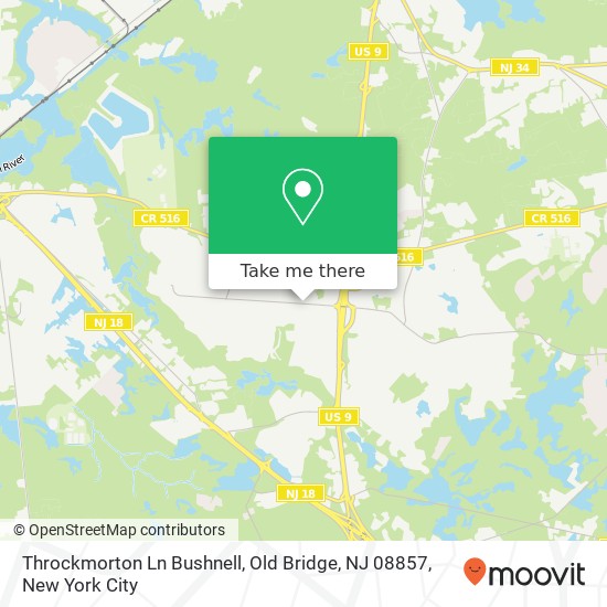 Mapa de Throckmorton Ln Bushnell, Old Bridge, NJ 08857