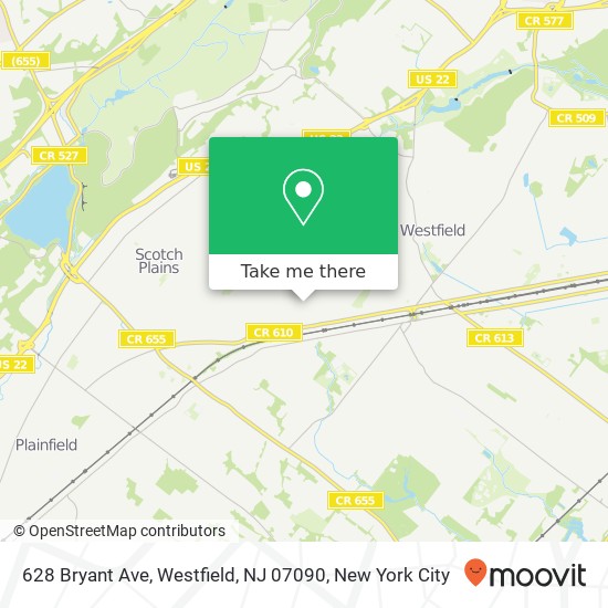 Mapa de 628 Bryant Ave, Westfield, NJ 07090