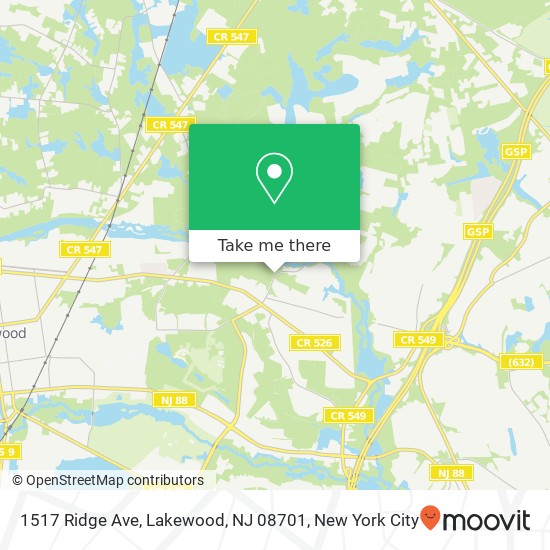 Mapa de 1517 Ridge Ave, Lakewood, NJ 08701