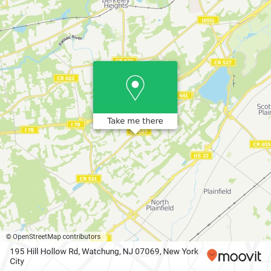 Mapa de 195 Hill Hollow Rd, Watchung, NJ 07069