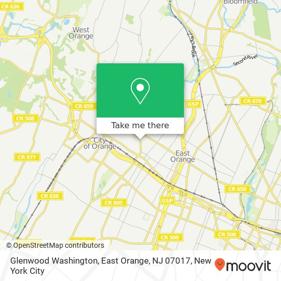 Mapa de Glenwood Washington, East Orange, NJ 07017