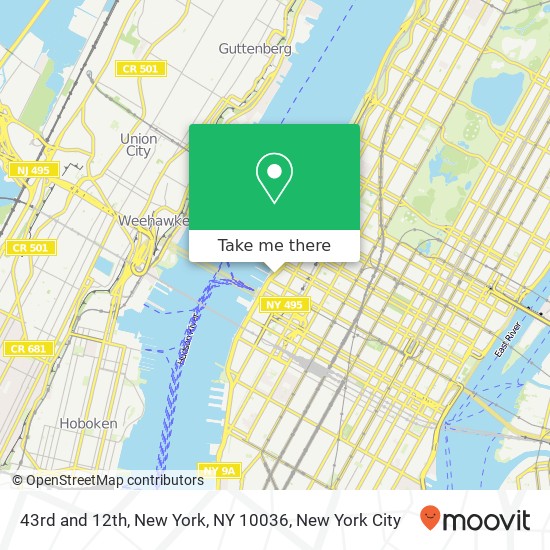 43rd and 12th, New York, NY 10036 map