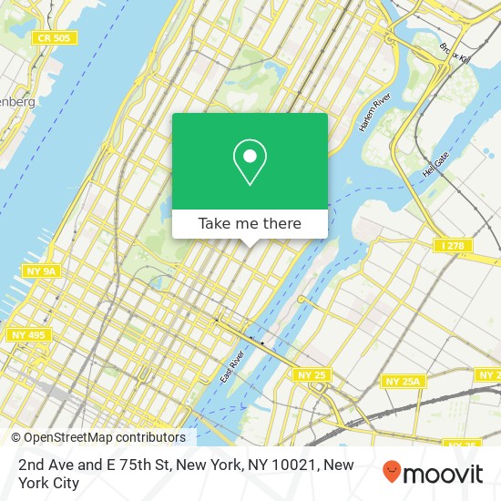 Mapa de 2nd Ave and E 75th St, New York, NY 10021