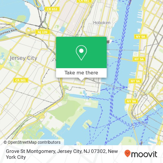 Mapa de Grove St Montgomery, Jersey City, NJ 07302