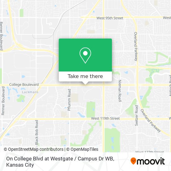 On College Blvd at Westgate / Campus Dr WB map