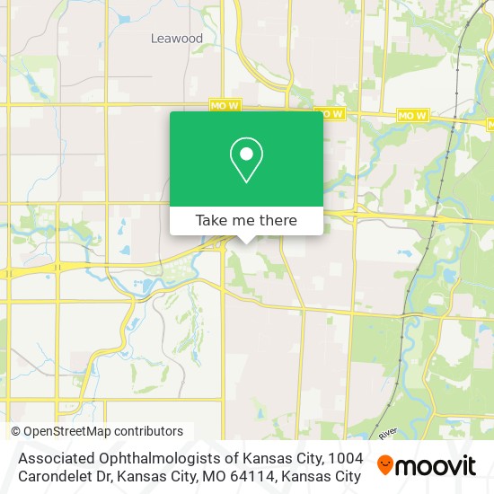 Mapa de Associated Ophthalmologists of Kansas City, 1004 Carondelet Dr, Kansas City, MO 64114