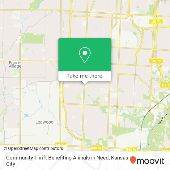 Mapa de Community Thrift Benefiting Aninals in Need, 8011 Wornall Rd Kansas City, MO 64114