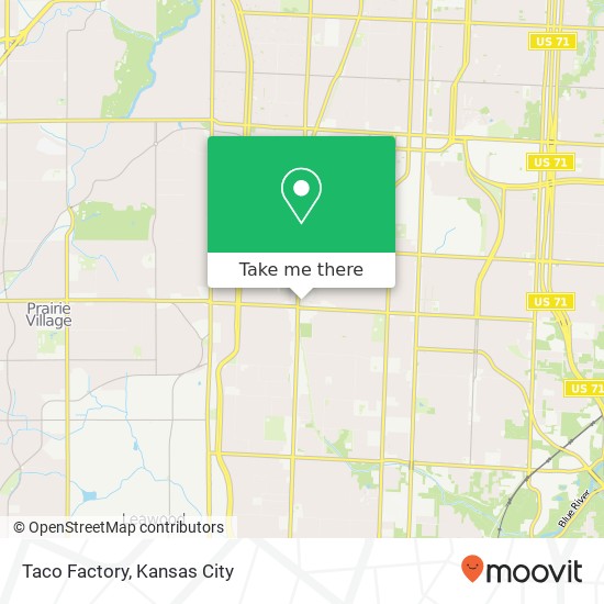 Mapa de Taco Factory, 7439 Broadway St Kansas City, MO 64114