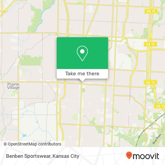 Mapa de Benben Sportswear, 7437 Broadway St Kansas City, MO 64114