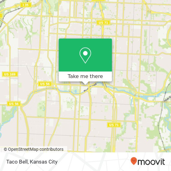 Mapa de Taco Bell, 1310 Emanuel Cleaver II Blvd Kansas City, MO 64110