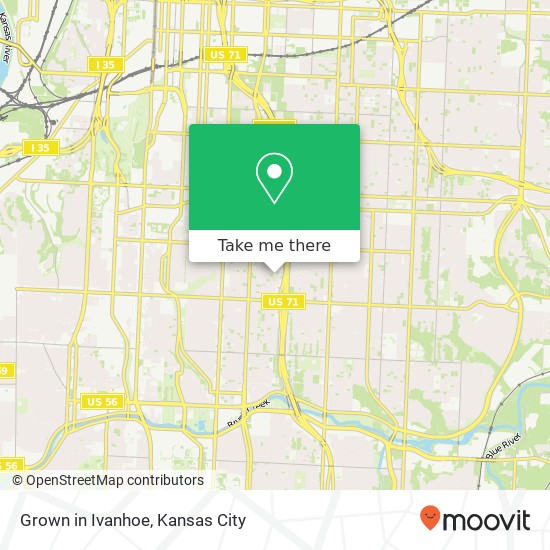 Mapa de Grown in Ivanhoe, 3700 Woodland Ave Kansas City, MO 64109