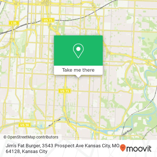 Mapa de Jim's Fat Burger, 3543 Prospect Ave Kansas City, MO 64128