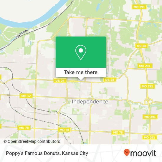 Mapa de Poppy's Famous Donuts, 318 W US Highway 24 Independence, MO 64050