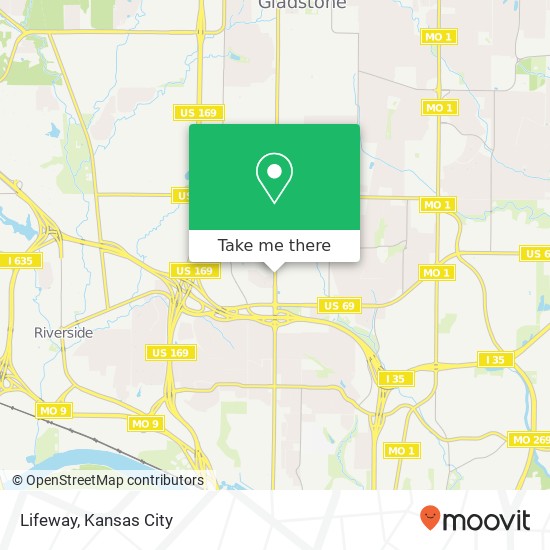 Mapa de Lifeway, 5001 N Oak Trfy Kansas City, MO 64118