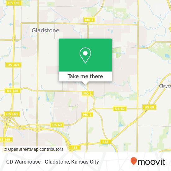 Mapa de CD Warehouse - Gladstone, 2504 NE 57th Ter Kansas City, MO 64118