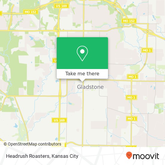 Mapa de Headrush Roasters, 7108 N Oak Trfy Kansas City, MO 64118