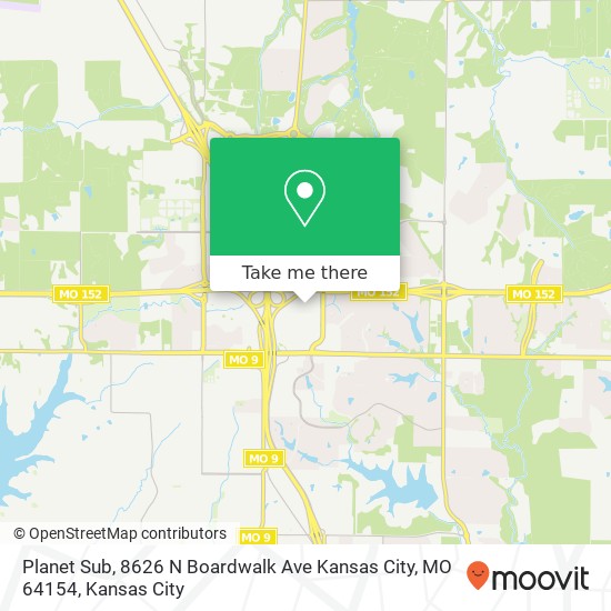 Mapa de Planet Sub, 8626 N Boardwalk Ave Kansas City, MO 64154