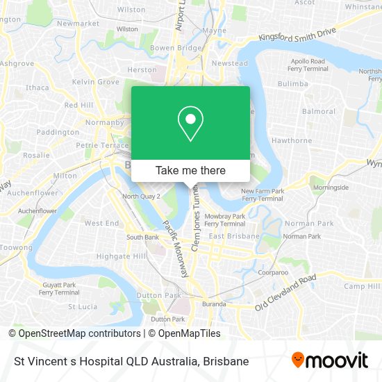 How to get to St Vincent s Hospital QLD Australia in Kangaroo Point by Bus or Train?