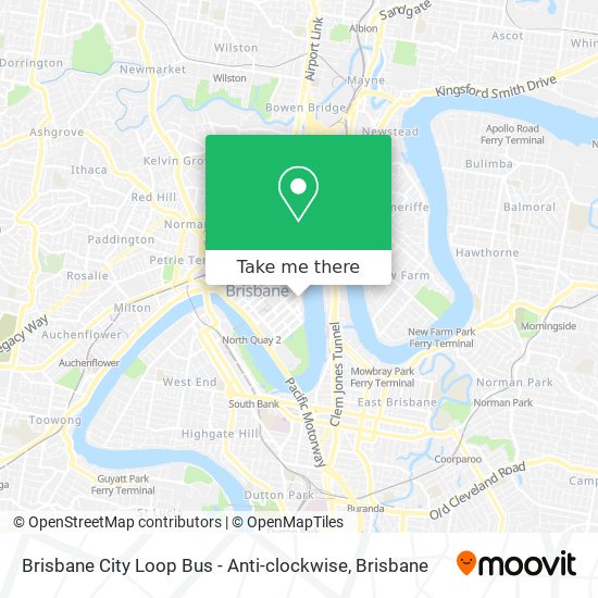 Brisbane City Loop Bus - Anti-clockwise map