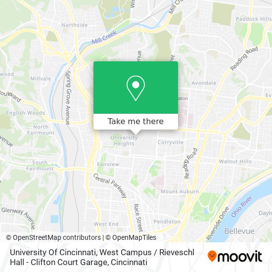 University Of Cincinnati, West Campus / Rieveschl Hall - Clifton Court Garage map