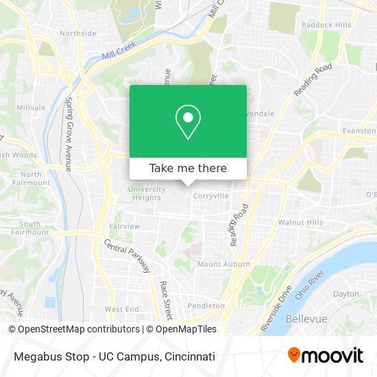 Megabus Stop - UC Campus map