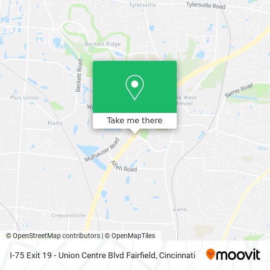 Mapa de I-75 Exit 19 - Union Centre Blvd Fairfield