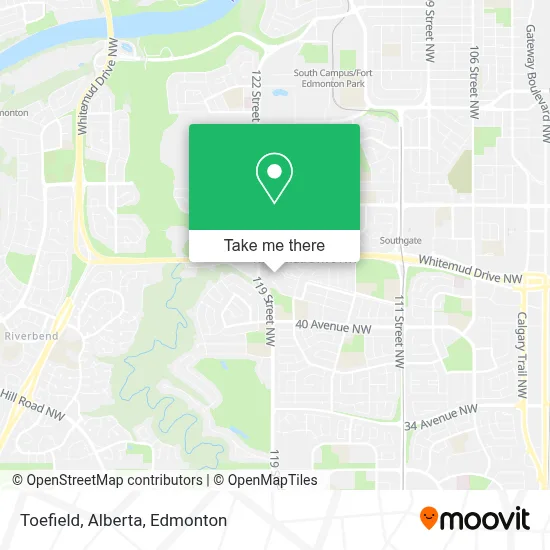 Toefield, Alberta map