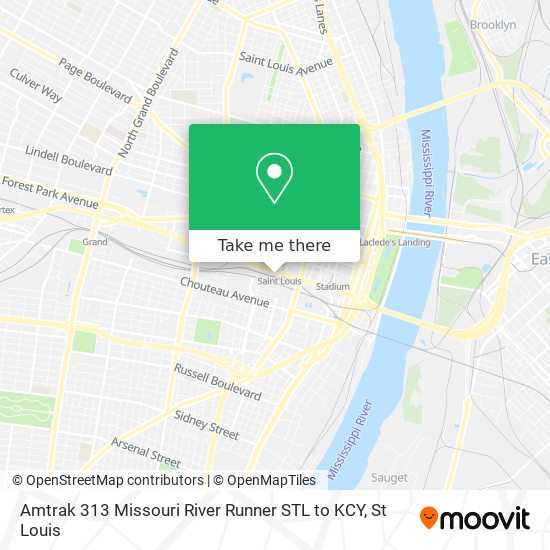 Amtrak 313 Missouri River Runner STL to KCY map