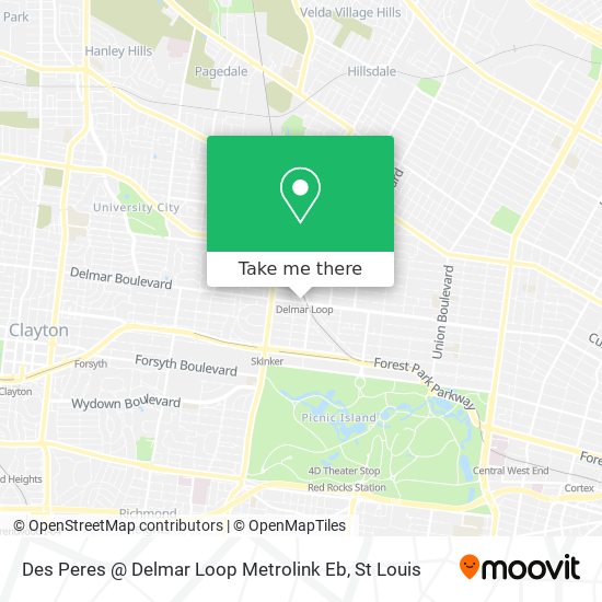 Mapa de Des Peres @ Delmar Loop Metrolink Eb