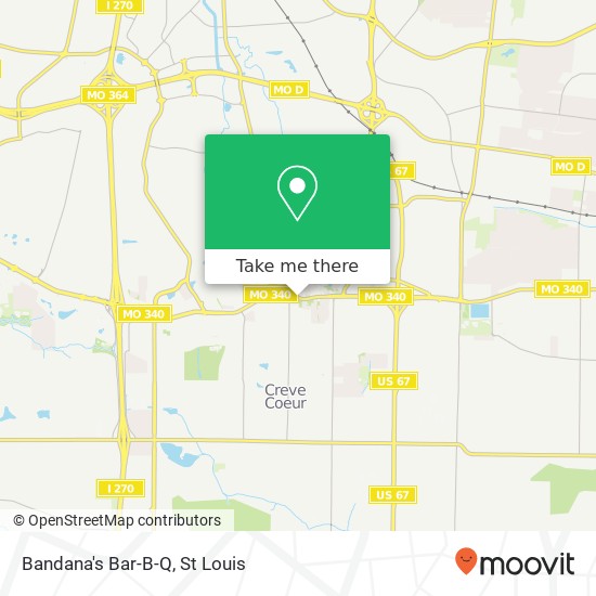 Mapa de Bandana's Bar-B-Q, 10923 Olive Blvd Creve Coeur, MO 63141