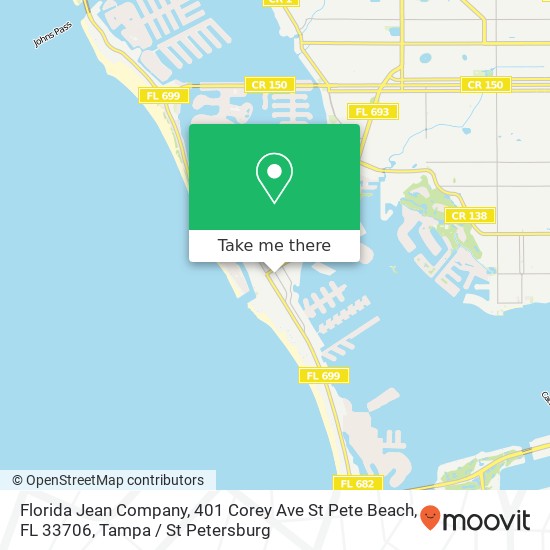 Mapa de Florida Jean Company, 401 Corey Ave St Pete Beach, FL 33706