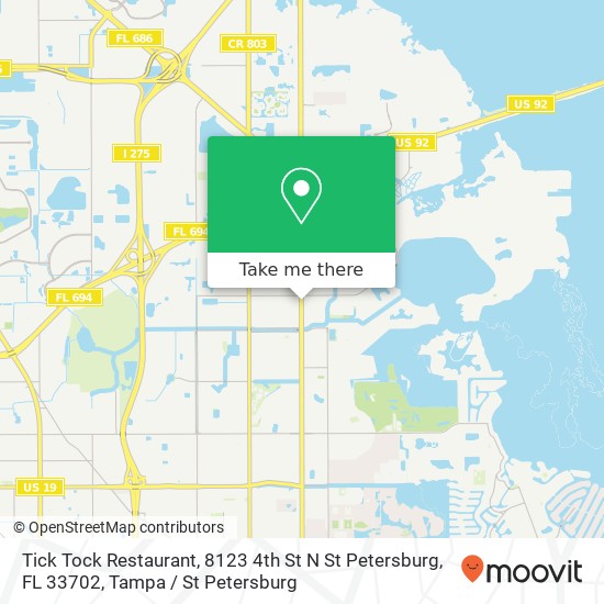 Mapa de Tick Tock Restaurant, 8123 4th St N St Petersburg, FL 33702